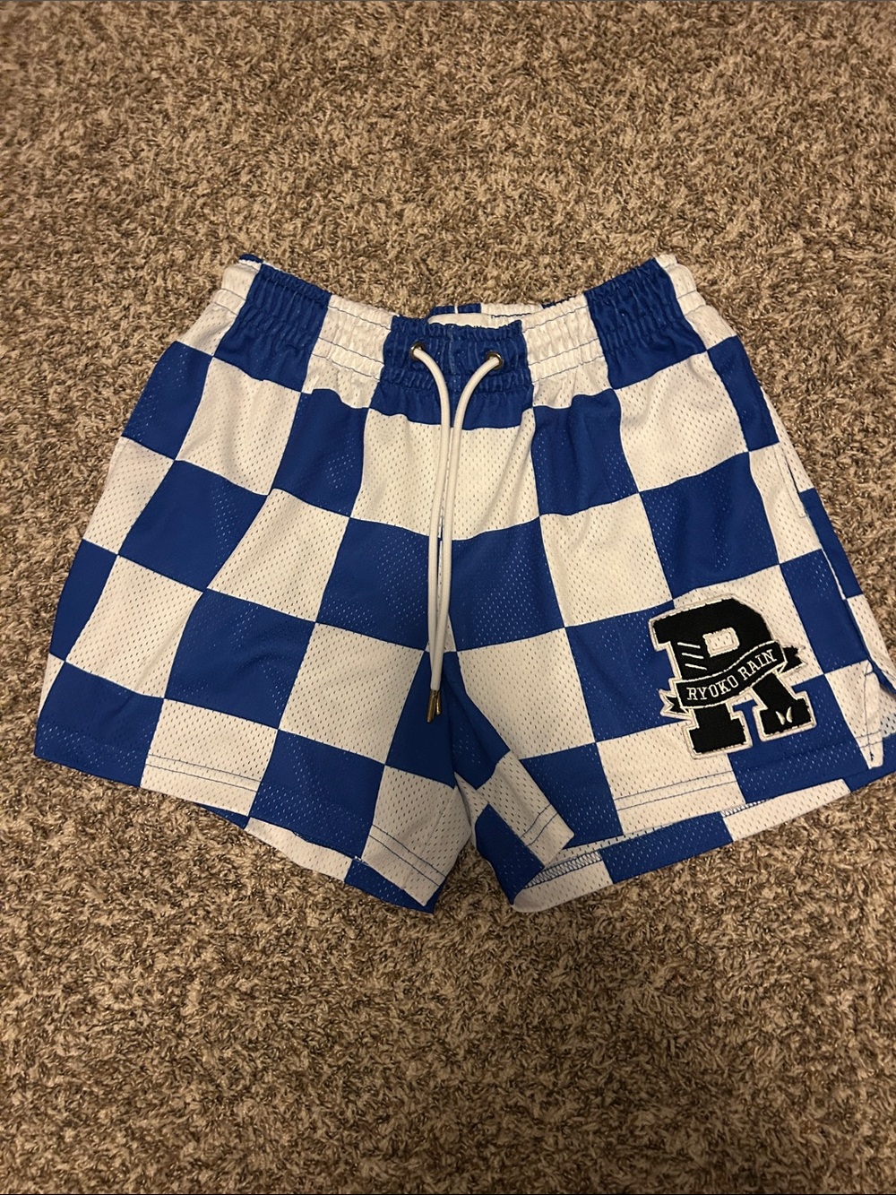 Ryoko Rain Blue & White Checkerboard Men’s Athletic Shorts